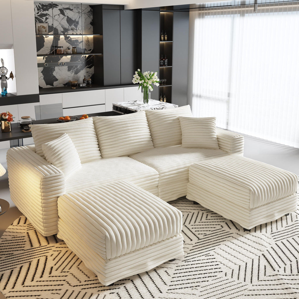 Deep Seat Convertible Sofa With Soft Pillows And Ottomans
