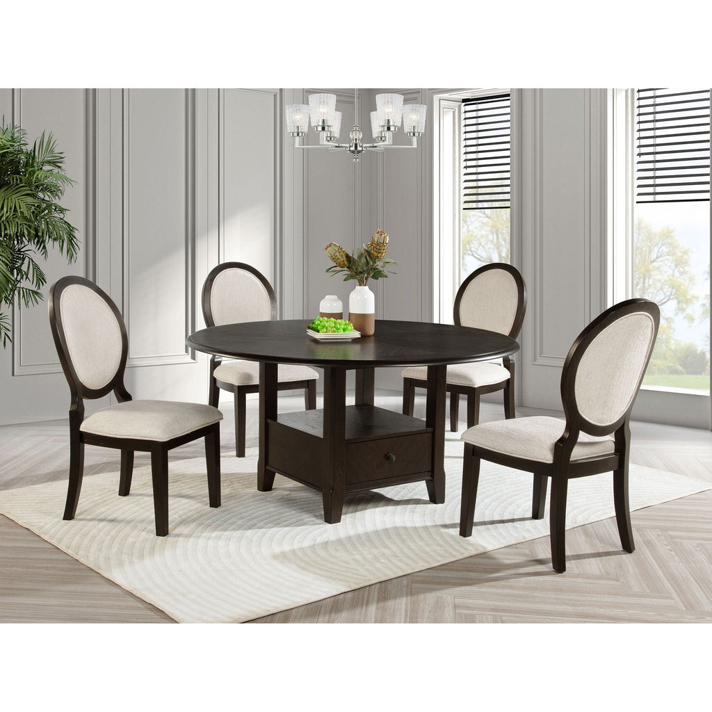 Fulton - Round Dining Table With Drawer - Dark Brown