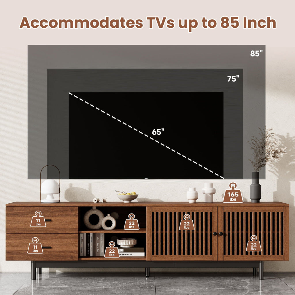 78" TV Stand For TVs Up To 85" Entertainment Center With Deep Drawers & Cable Management, Soft Closing Hinges - Walnut