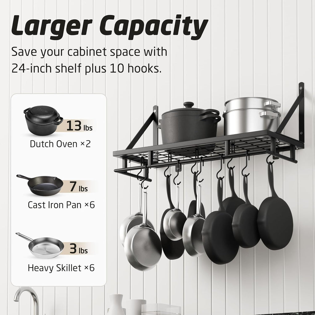 Ceiling Pot Rack 34-Inch Hanging Pot Rack for Kitchen 24 Inch Kitchen Pot Pan Rack Wall Mounted, KUR221S85-BK+KUR215S60-BK-NEW