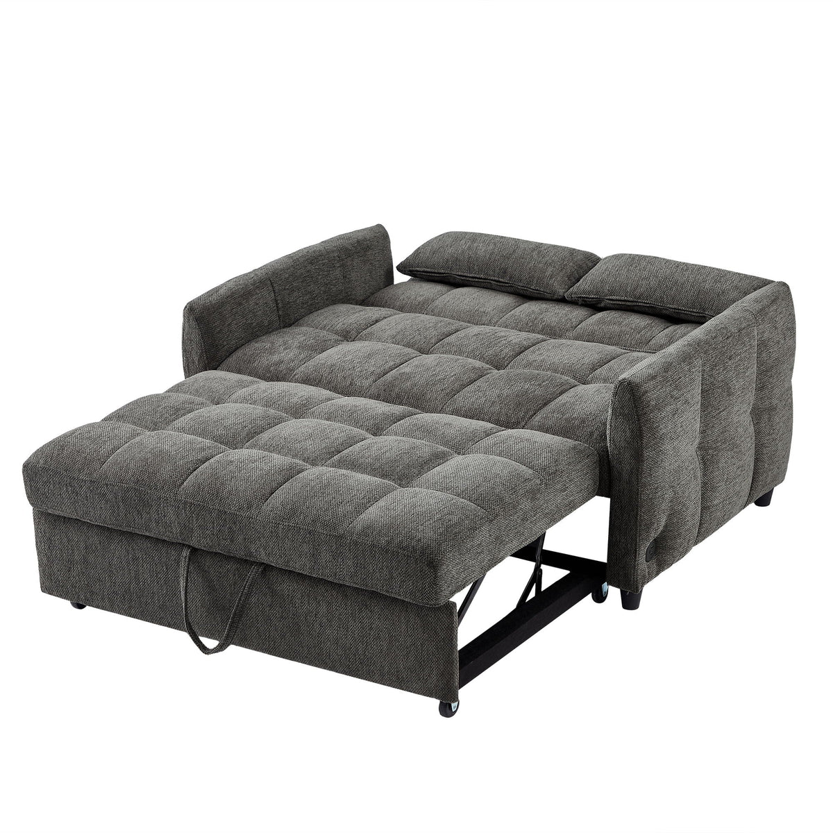 Loveseat Sofa Pull-Out Bed With Adjustable Backrest, 3 USB Ports And 2 Lumbar Pillows For Living Room