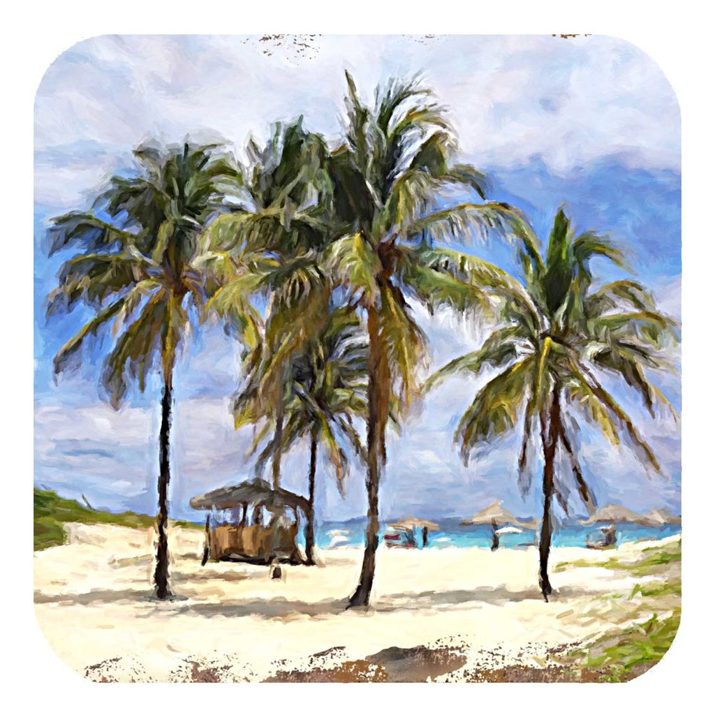 Palm Trees Beach Coastal Wooden Cork Coasters Gift Set of 4 by Nature Wonders - Coastal Sea-Life Decor - 95258C-S4