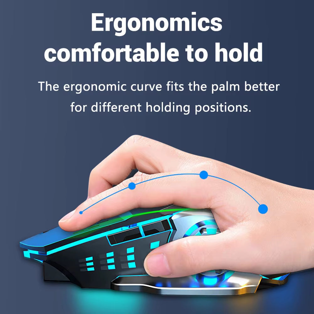 2.4G USB Wireless Bluetooth Mouse Ergonomic Silent Office Mice Rechargeable E-Sports Backlight Mouse for Computer Laptop Macbook