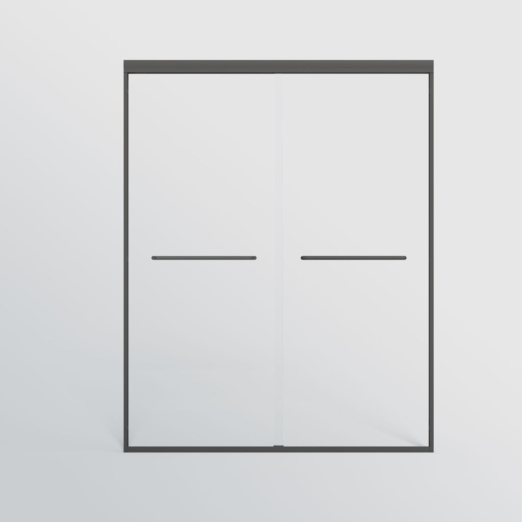 Double Sliding Shower Door, Semi-Frameless Bypass Bathroom Sliding Door With 1/4" (6 Mm) Tempered Glass For Walk-In Shower