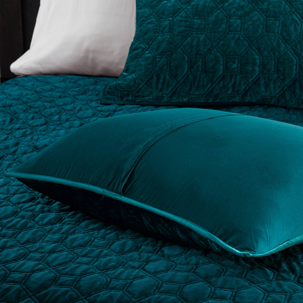 3 Piece Velvet Quilt Set Teal Full/Queen