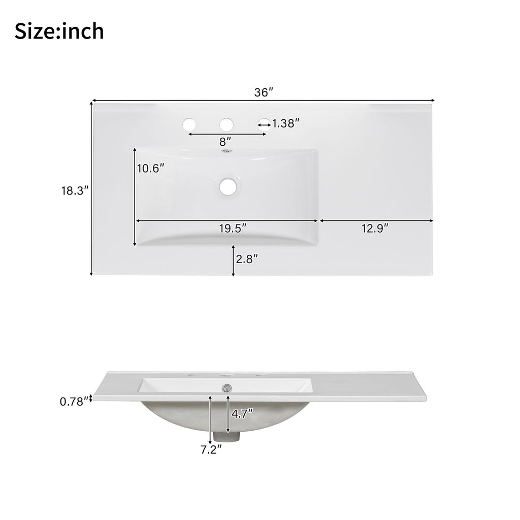 Bathroom Vanity With Sink, Soft-Close Doors, Adjustable U-Shelf, 3 Drawers