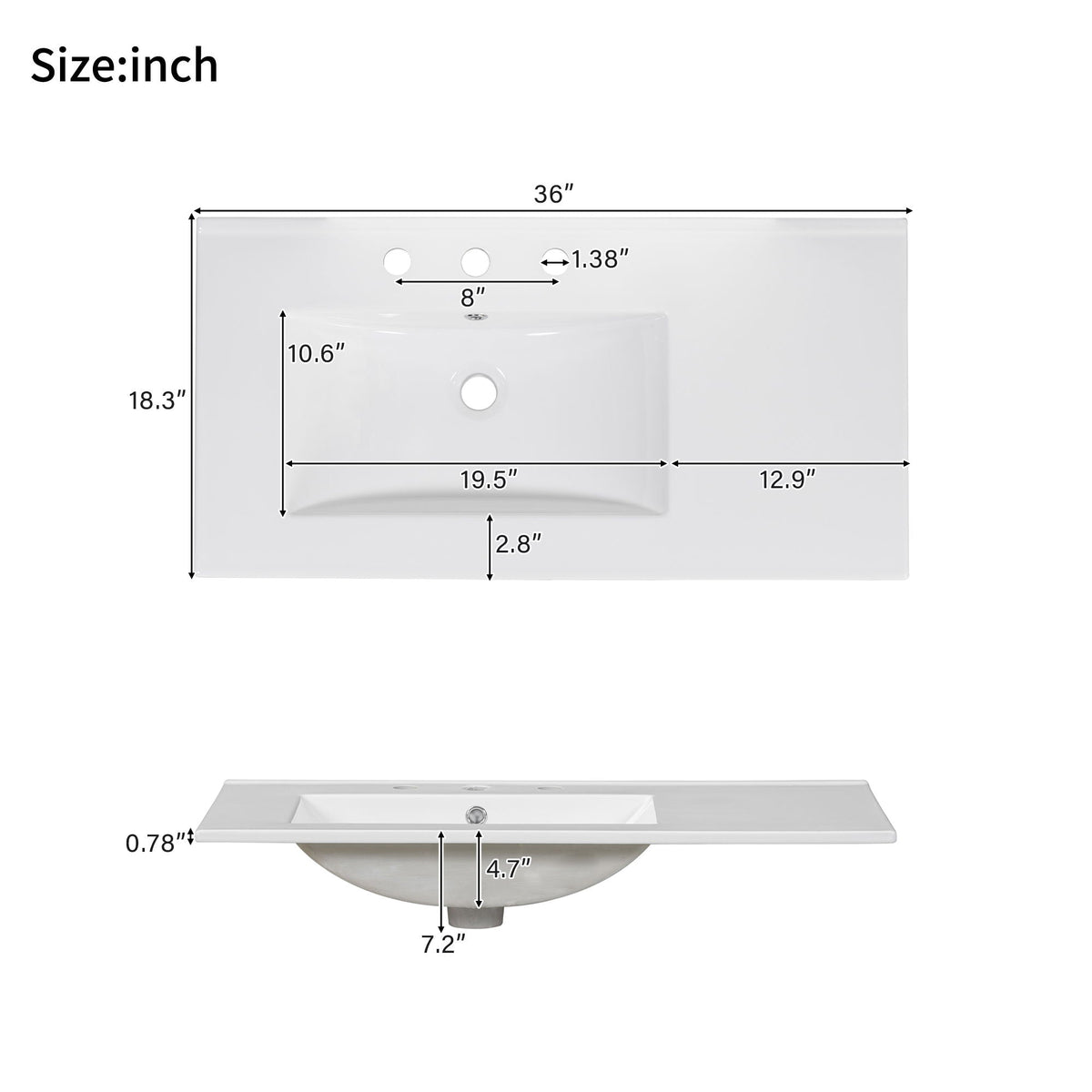 Bathroom Vanity With Sink, Soft-Close Doors, Adjustable U-Shelf, 3 Drawers