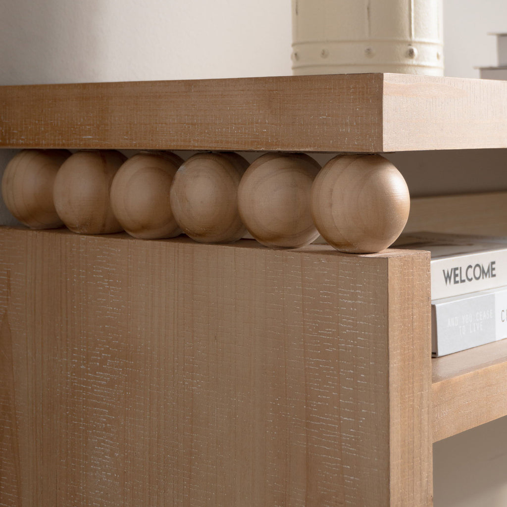 Modern Rustic Console Table, Wood Entryway Table With Shelf & Decorative Bead Detail - Natural