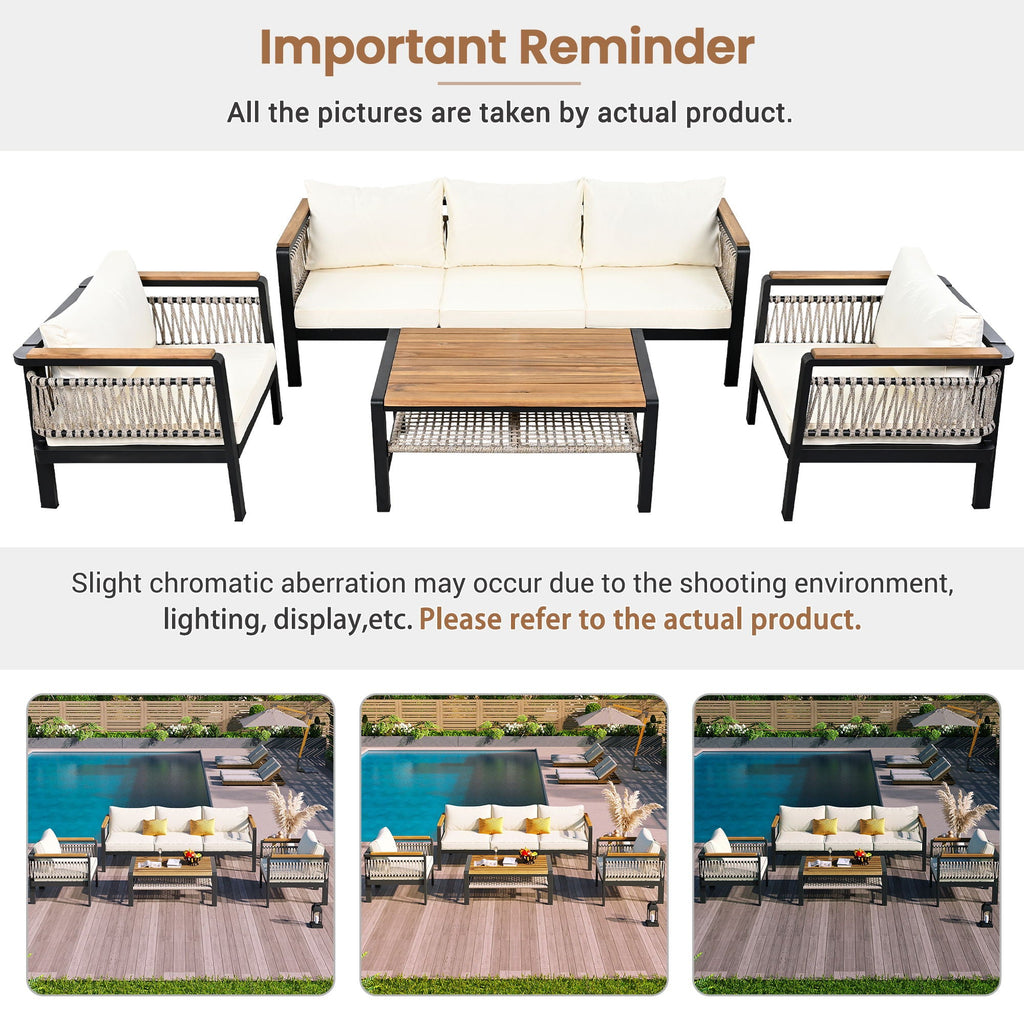 4 Pieces Outdoor Sectional Sofa Set 5 Person Patio Seating Group Outdoor Conversation Set With Cushions And A Coffee Table For Patios