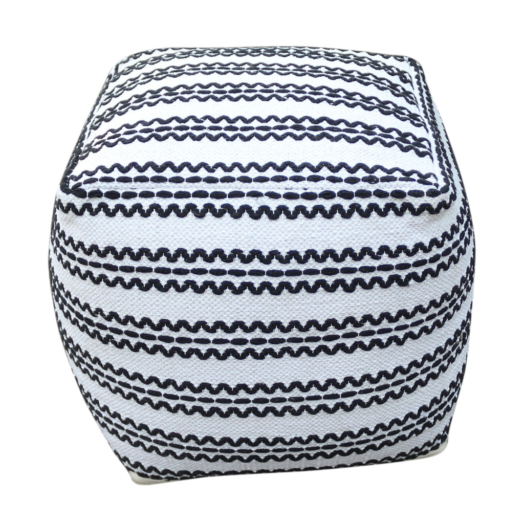 Lani - Handcrafted Fabric Pouf, Durable Cotton Square - Natural / Black