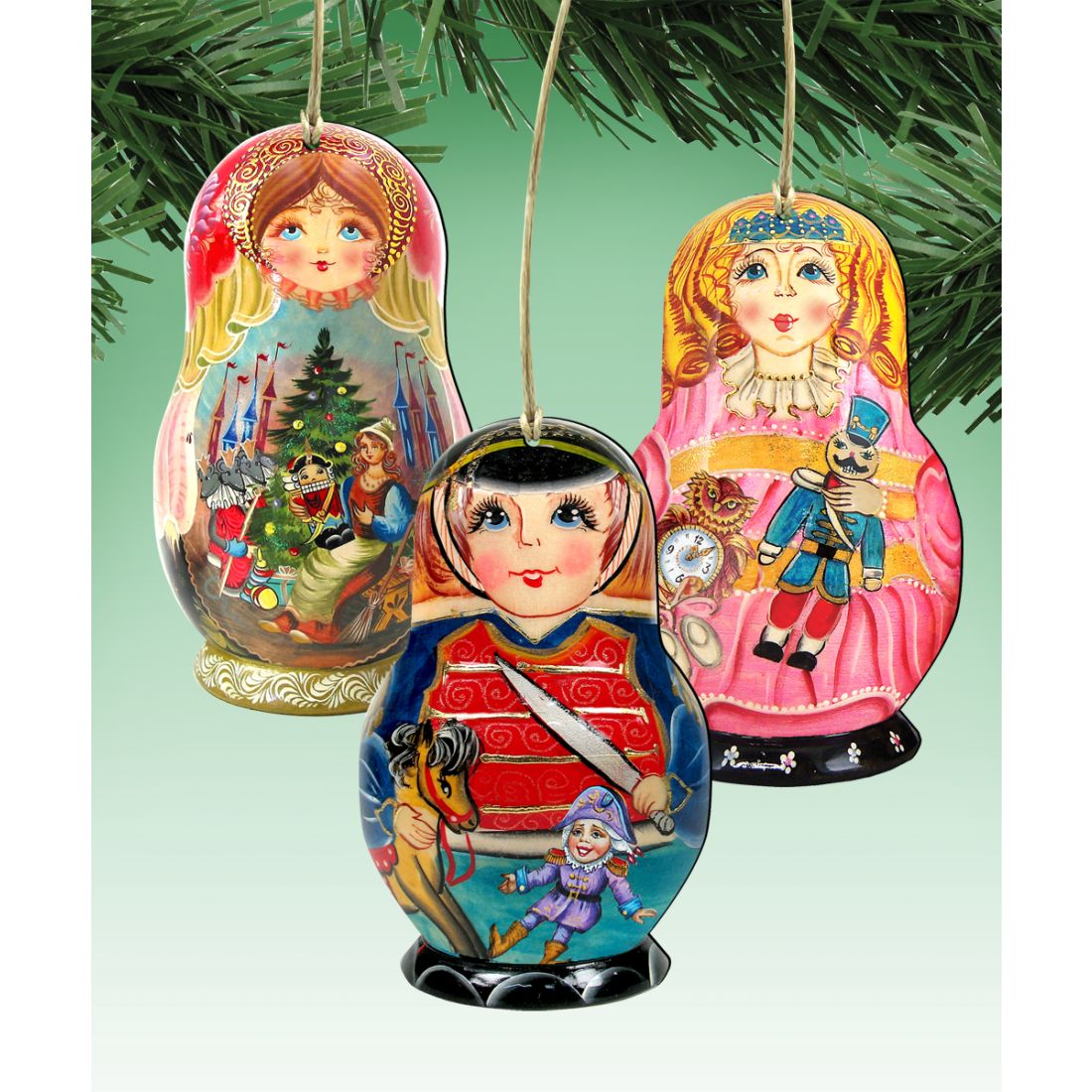 Nutcracker Doll Wooden Ornaments Set of 3 by G. DeBrekht - Christmas Decor - 8100106S3