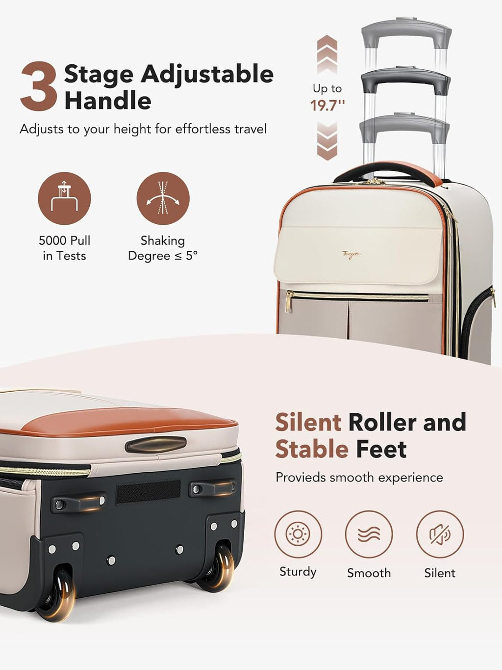 Rolling Backpack for Women, Large Travel Backpack with Wheels Carry on Flight Approved, 15.6 Inch Laptop Wheeled Roller Bag Suitcase for Work Bussiness Weekender (Khaki, M Underseat Size)