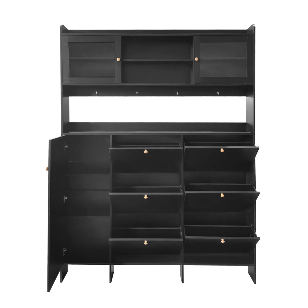 On Trend Multifunctional Tipping Bucket Shoe Cabinet With Storage Shelf & 6 Flip Drawers