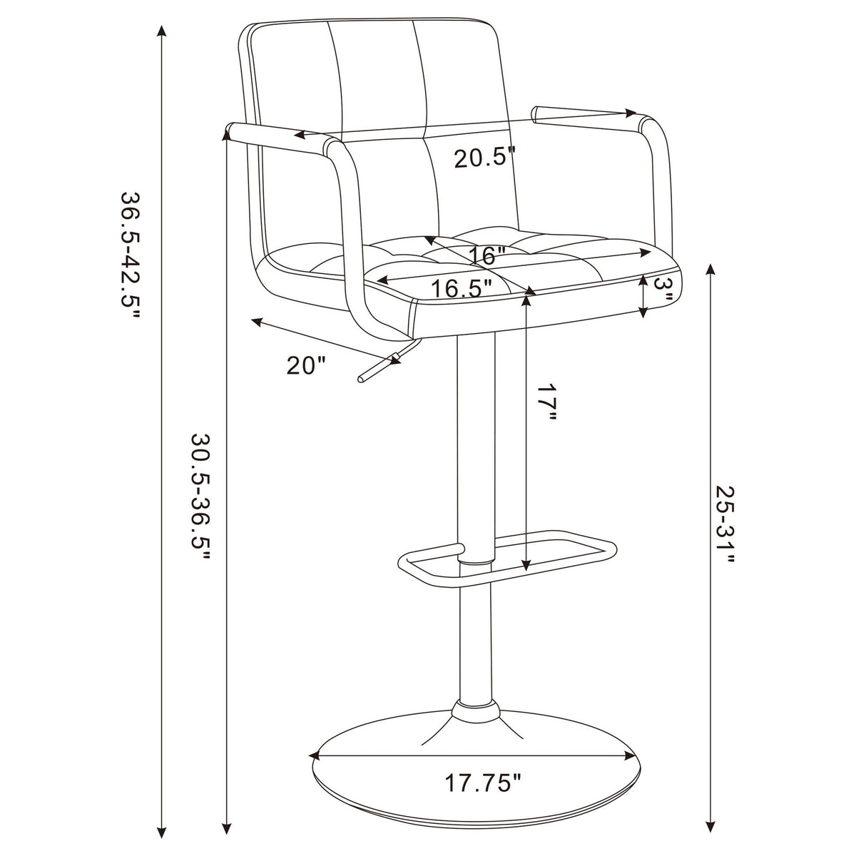 Adjustable Bar Stool With Hydraulic Height Adjustment