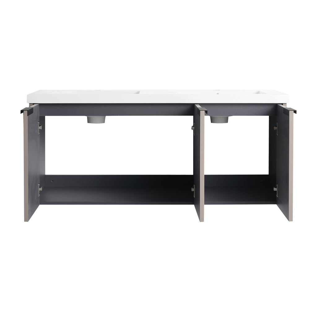 Contemporary Wall Mounted Bathroom Vanity With Resin Double Sink