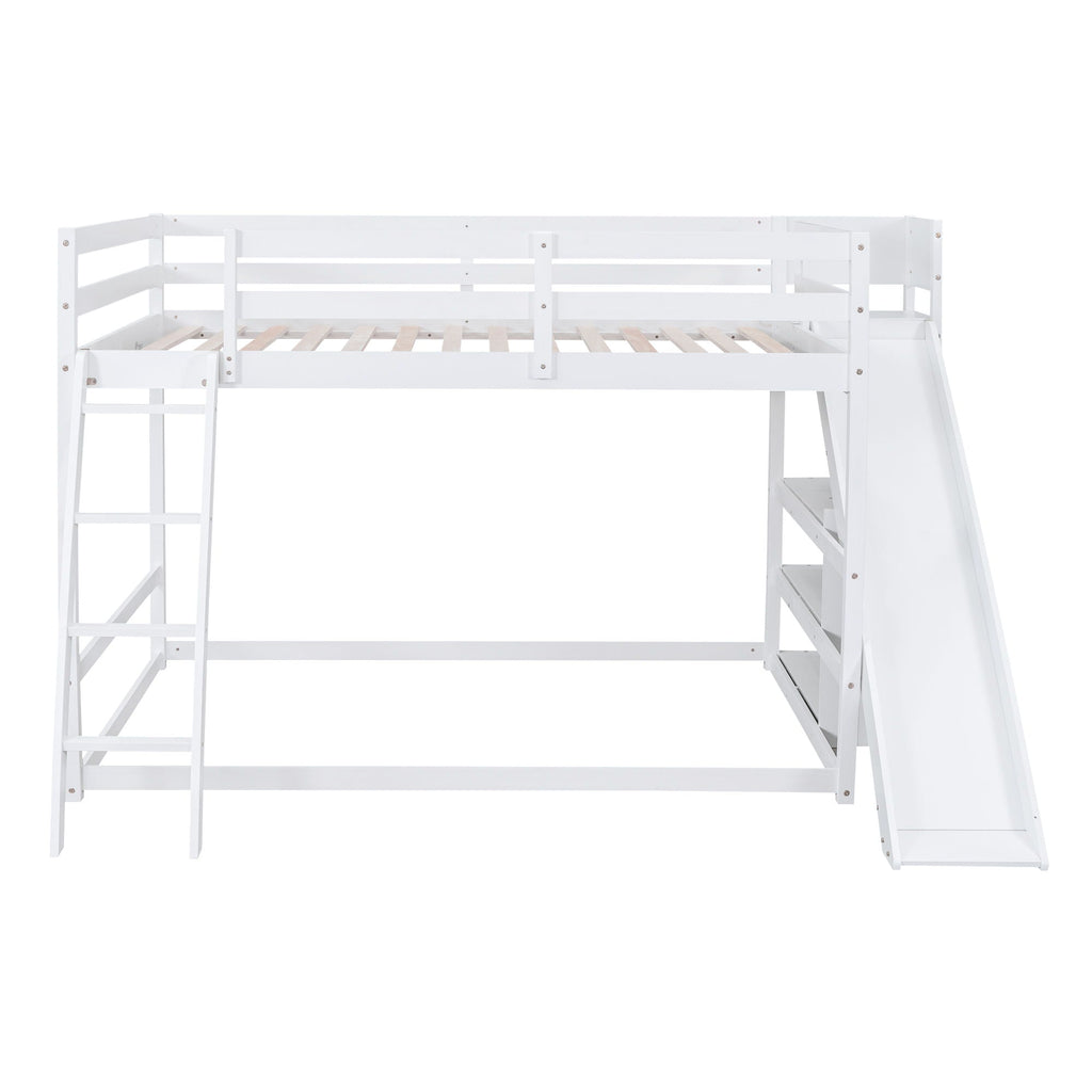 Bunk Bed With Ladder, Slide, And Shelves Pine Wood