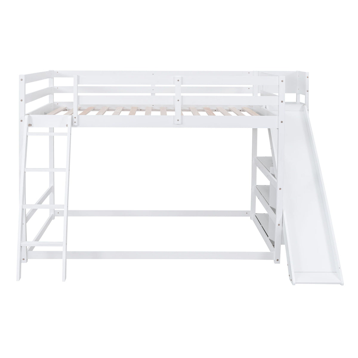 Bunk Bed With Ladder, Slide, And Shelves Pine Wood