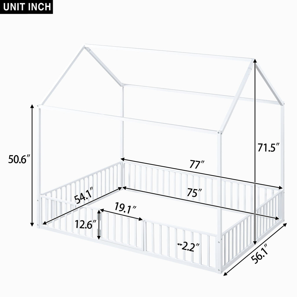 Metal House Bed With Fence And Door