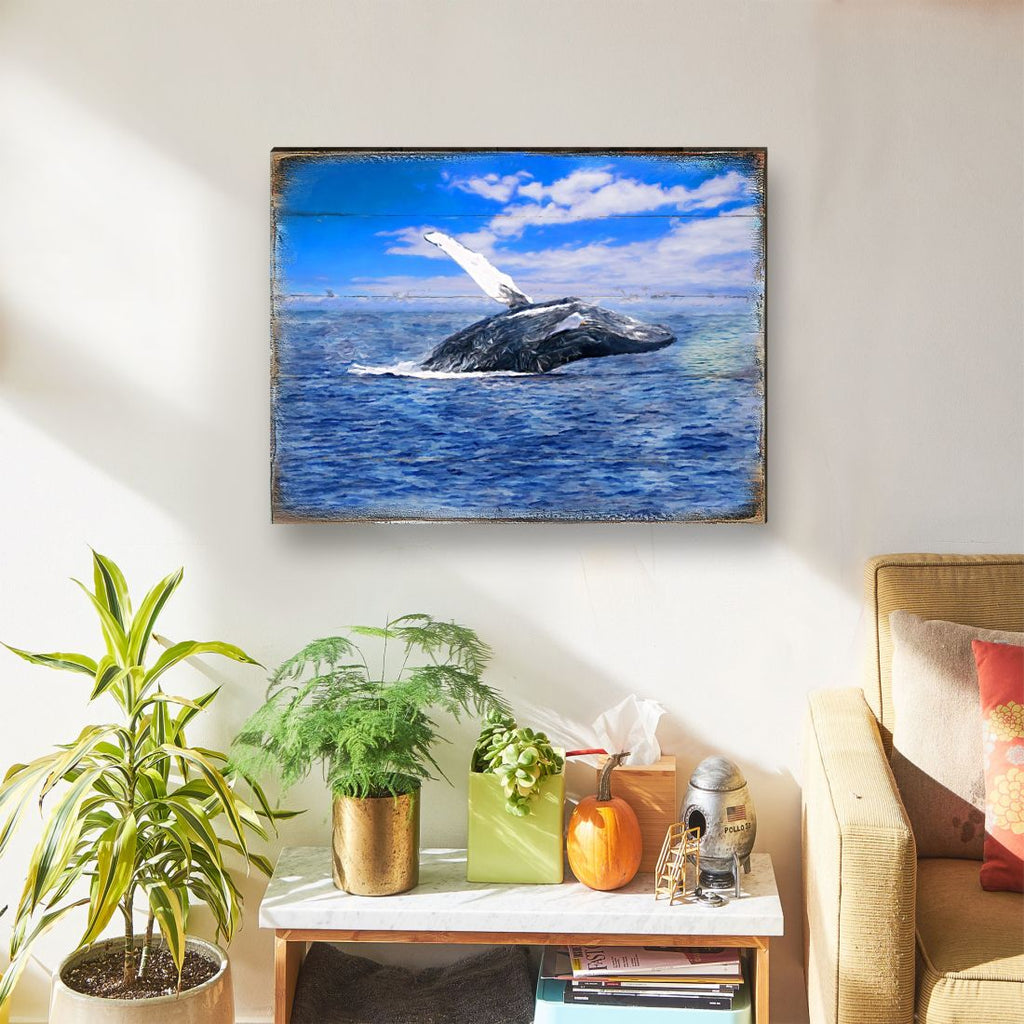 Whale Wood Wooden Coastal Wall Art by Nature Wonders - Coastal Sea-Life Decor - 95257B