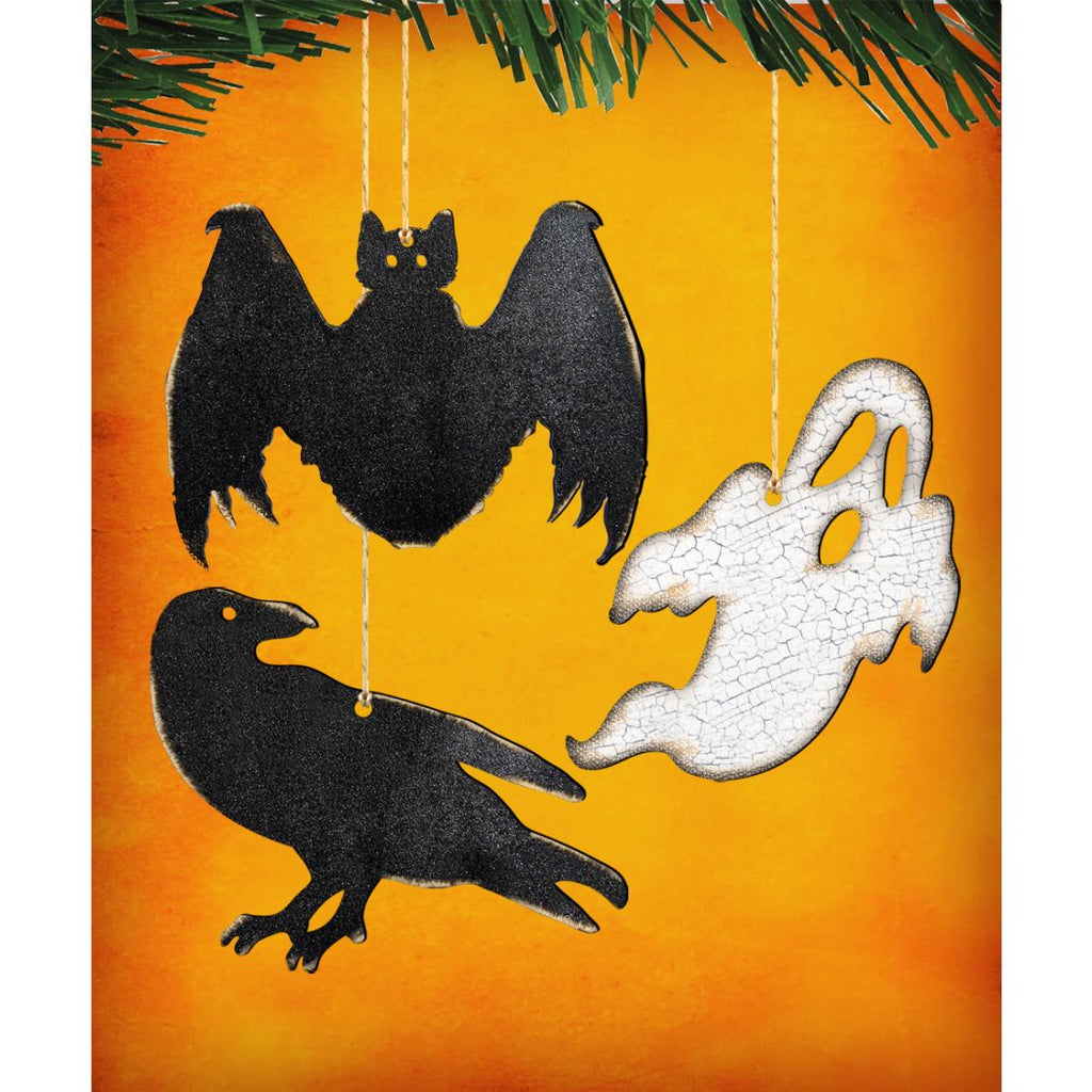 Rustic Halloween Wooden Ornaments Set of 3 - Thanksgiving Halloween Decor - 8100185S3