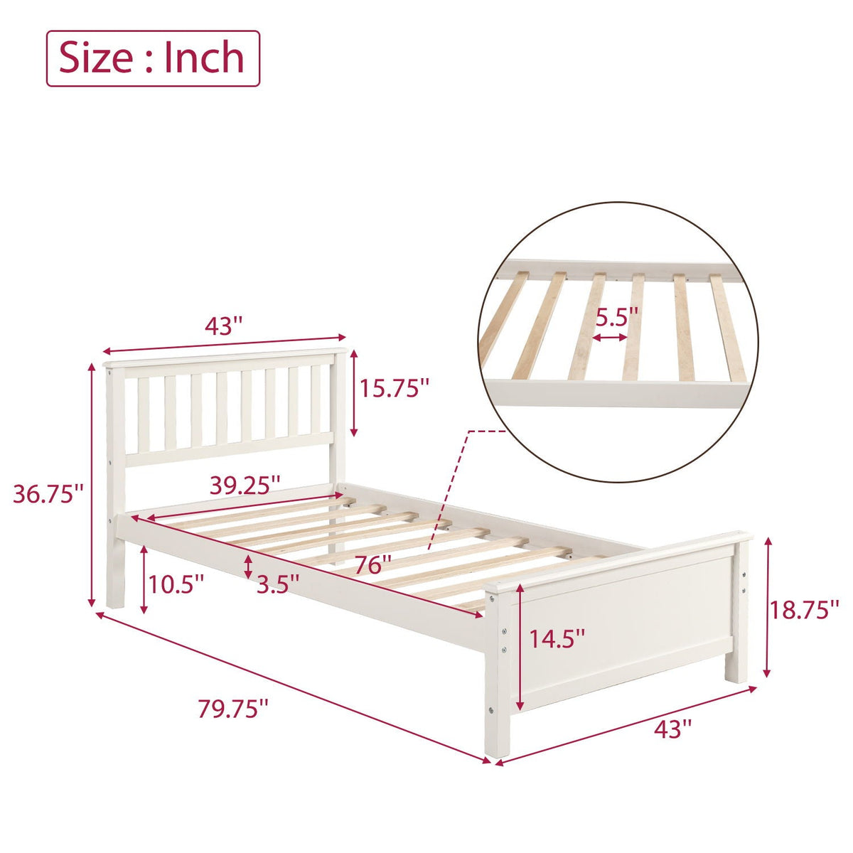 Platform Bed With Headboard, Footboard And Wood Slat Support