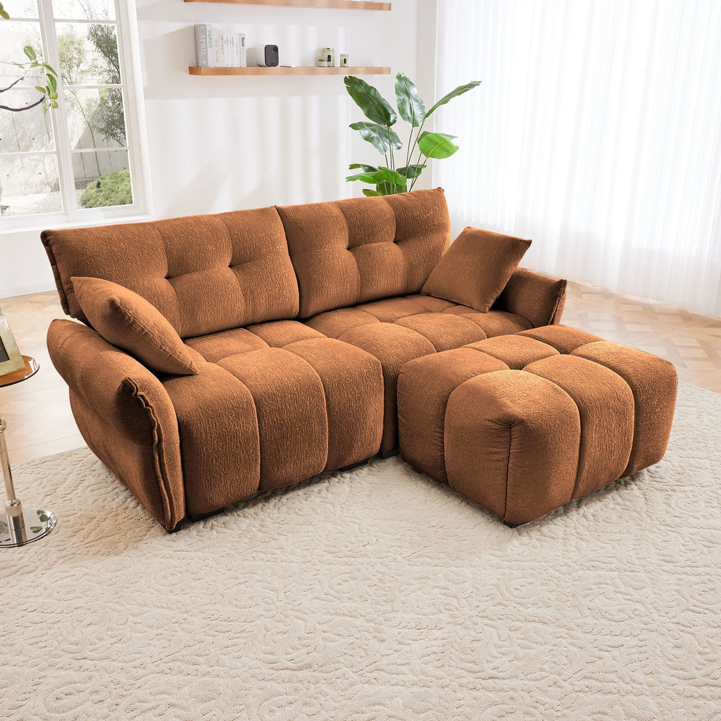 Sofa Set With Ottoman And Pillows, Textured, High Resilience Cushions
