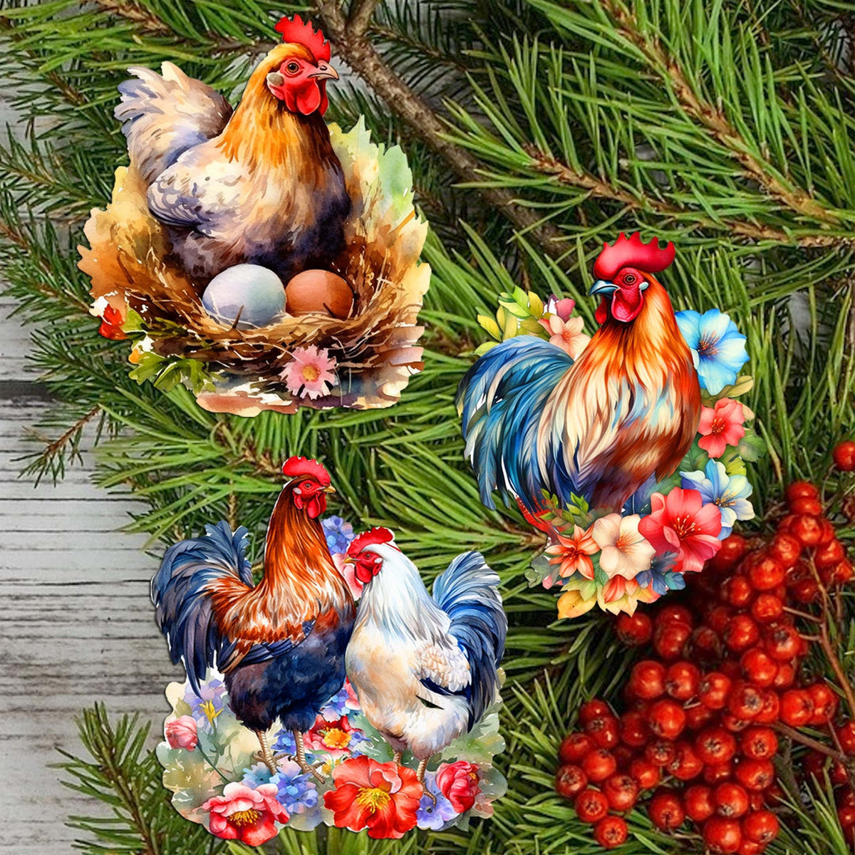 Spring on the Farm Clip-On Eco Wood Decorative Ornaments Set of 3 by G. Debrekht - Easter Decor - 8091056C-S3