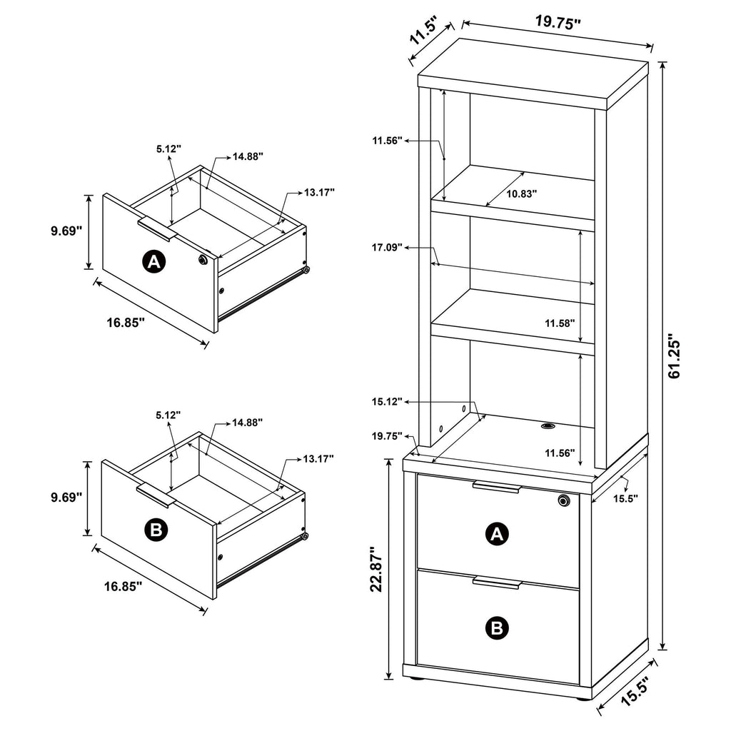 Geary - 3 Piece Wall Unit Bookcase Set With USB Storage
