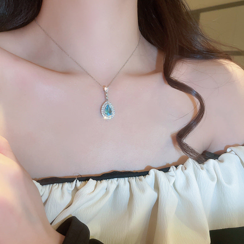 Mermaid Tears Gem Necklace Light Luxury High-End Stud Earrings Simple Elegant Special-Interest Design Jewelry