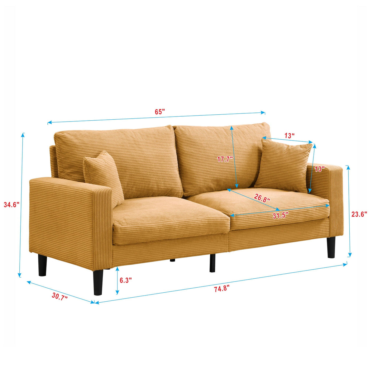 Modern Upholstered Resilience Three Seater Sofa