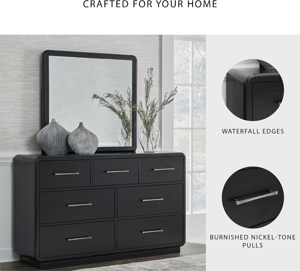 Signature Design by Ashley Rowanbeck Contemporary 7-Drawer Dresser and Mirror with Felt Lined Top, Black