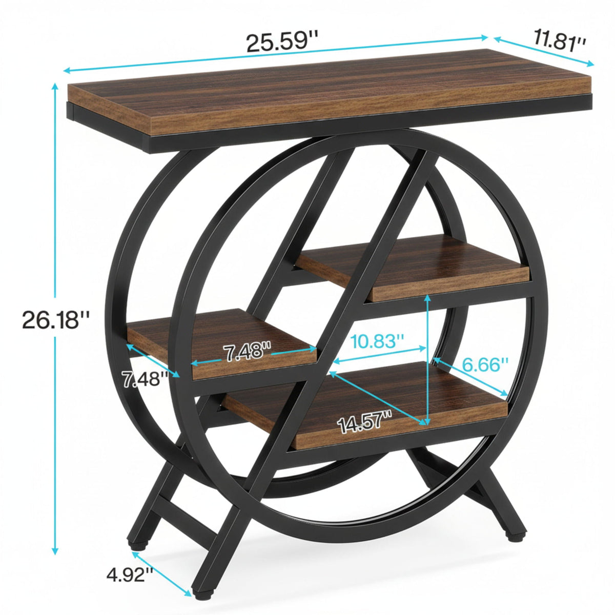 Modern Narrow End Table With 3 Tier Shelves