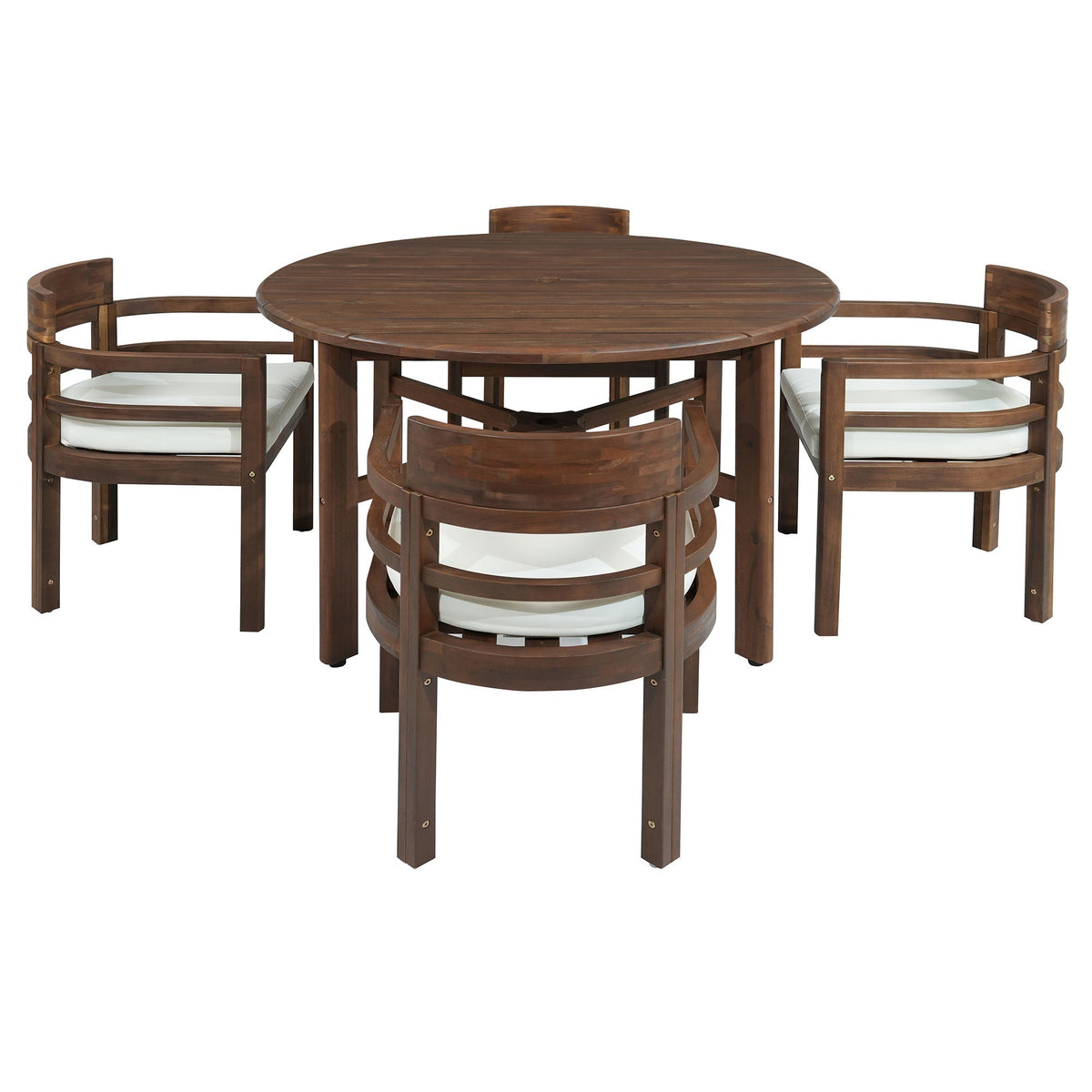5 Piece Round Patio Table & Cushioned Armrest Chairs, Outdoor Dining Set With Umbrella Hole