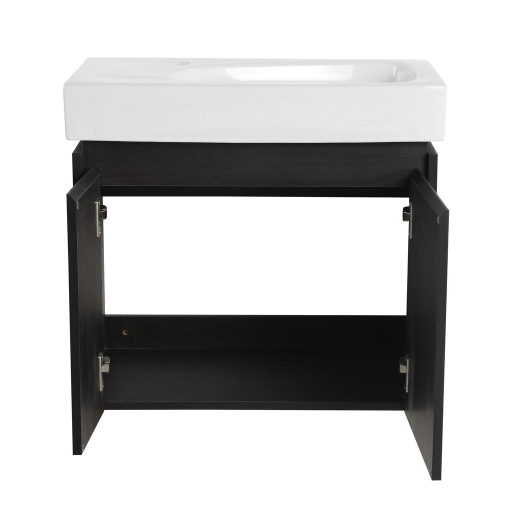 Modern Bathroom Vanity With Ceramic Basin, Wall Mounted Floating Sink Combo, Storage Cabinet