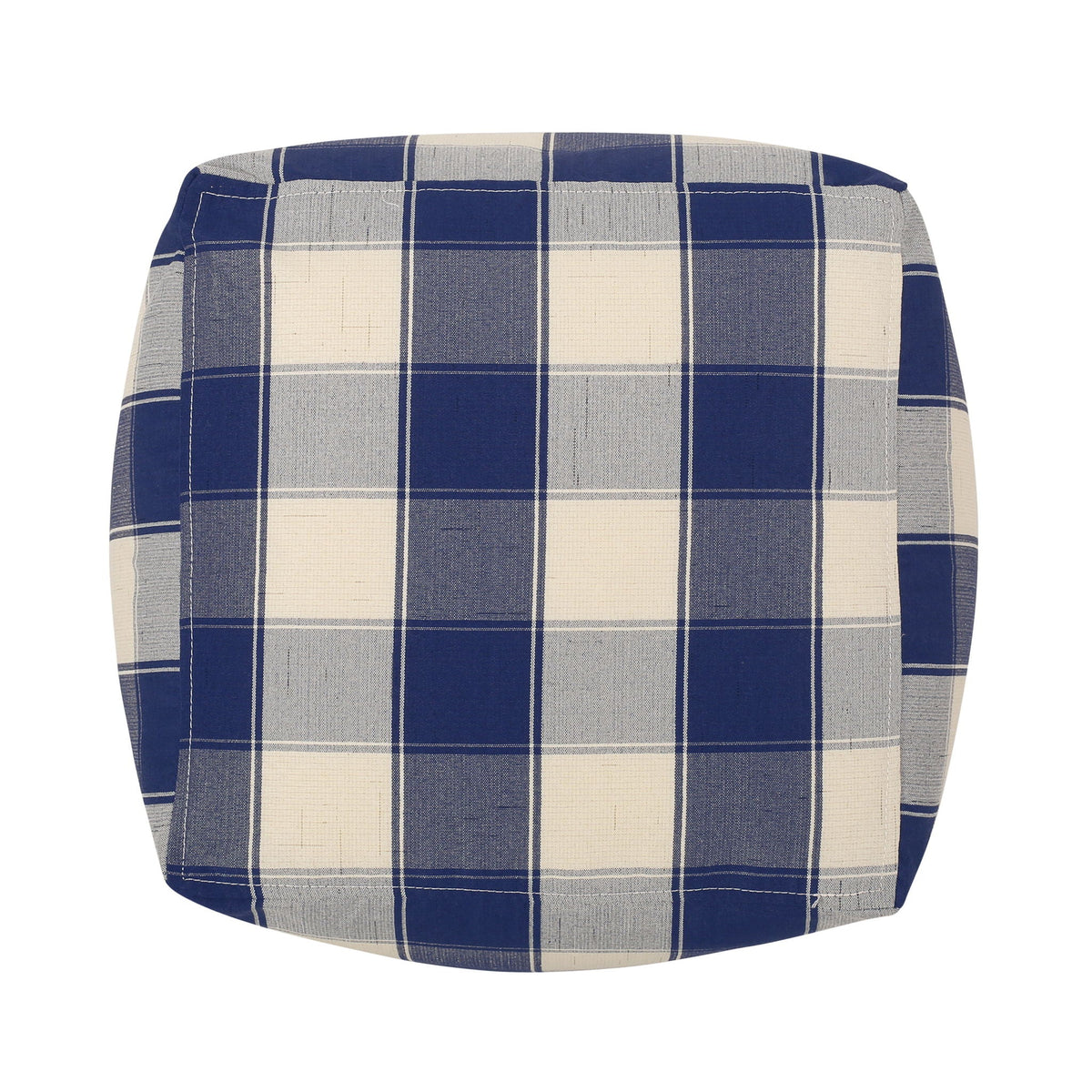 Connor - Checkered Square Pouf Ottoman And Floor Cushion - Ivory / Navy