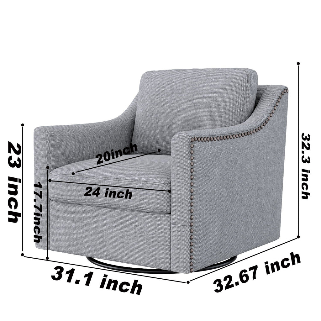 360 Degree Swivel Armchair, Skin Friendly Fabric, Ergonomic Design, Brass Nail Decorative Armchair