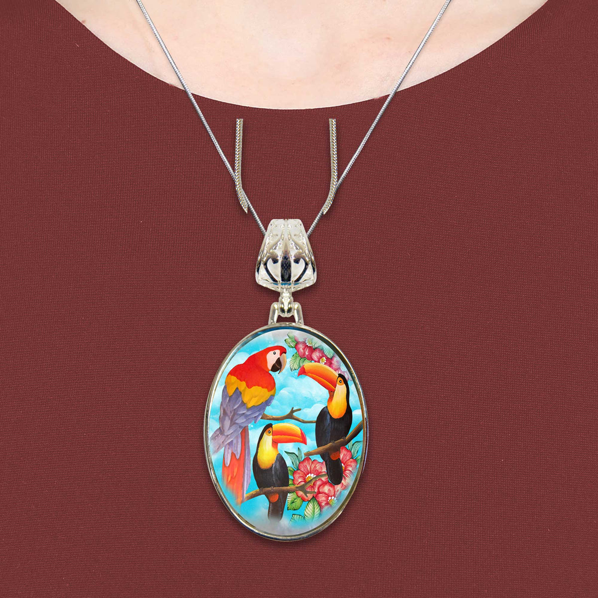 Toucan Silver Plated Mother of Pearl Jewelry Pendant Necklace - 44041