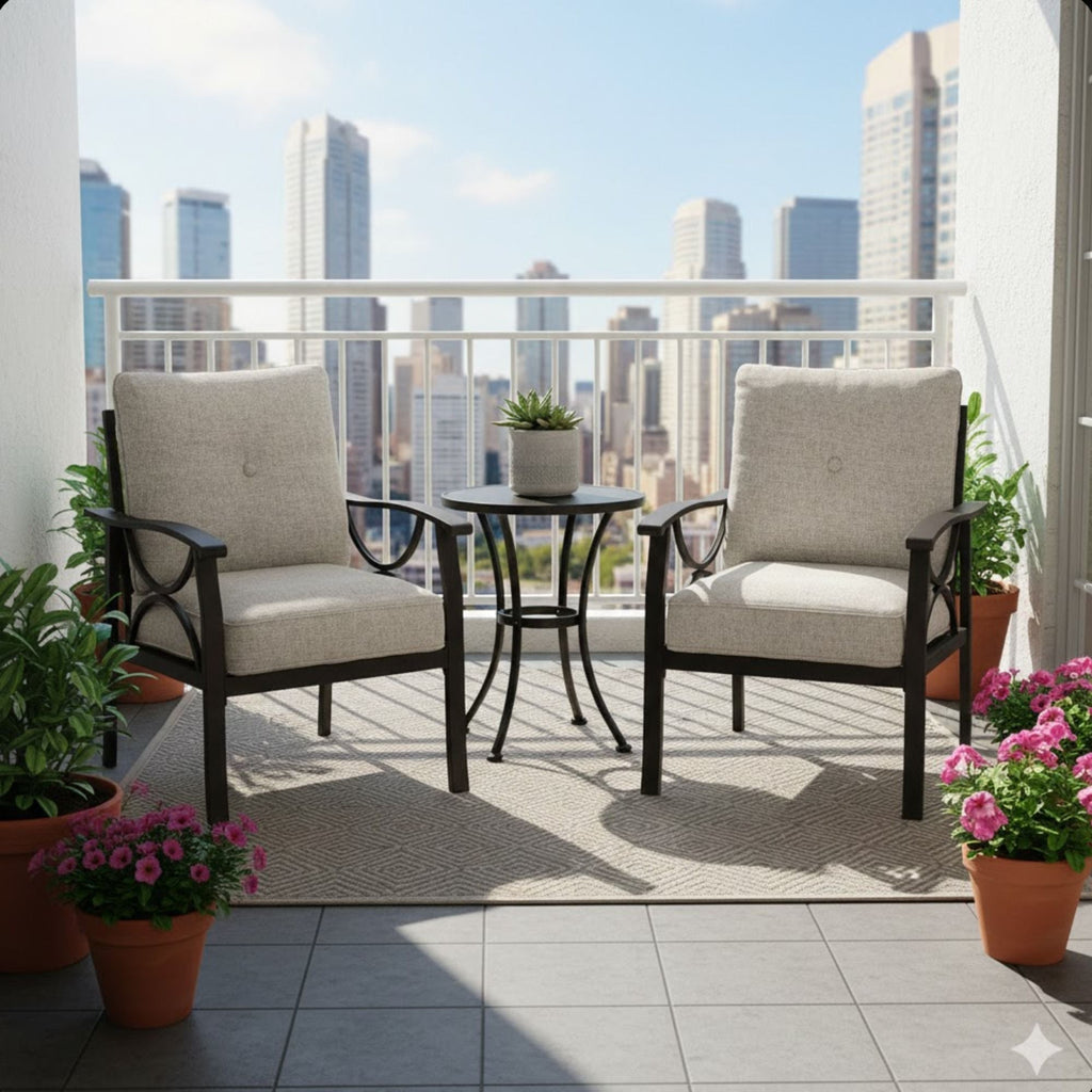 All-Weather Armchairs With Cushions, Modern Sculptural Design (Set of 2)