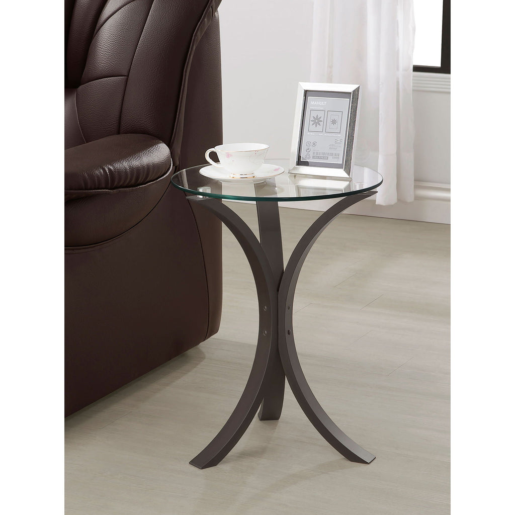 Helena - Round Glass Top Accent Side Table - Cappuccino