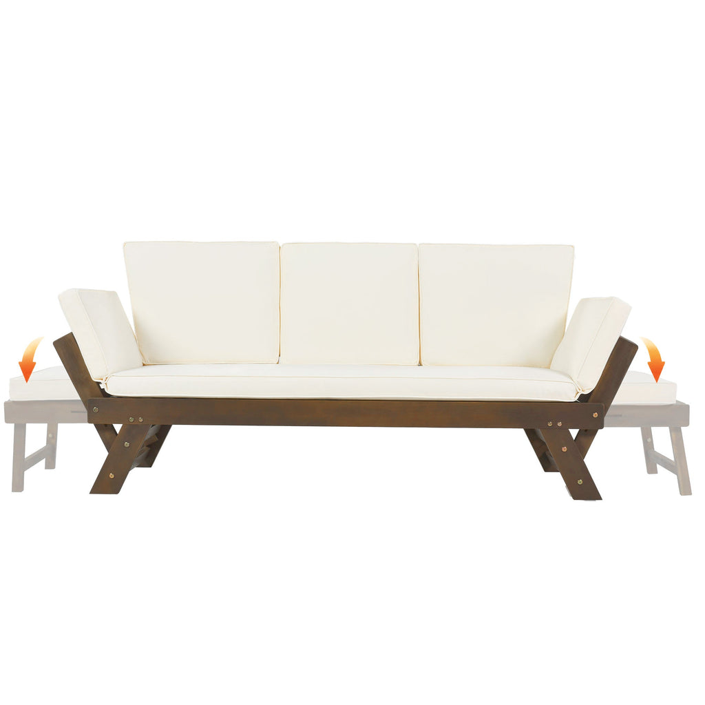 TOPMAX Outdoor Adjustable Patio Wooden Daybed Sofa Chaise Lounge