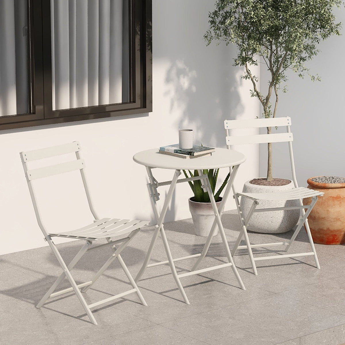 3 Piece Patio Bistro Set Of Foldable Round Table And Chairs