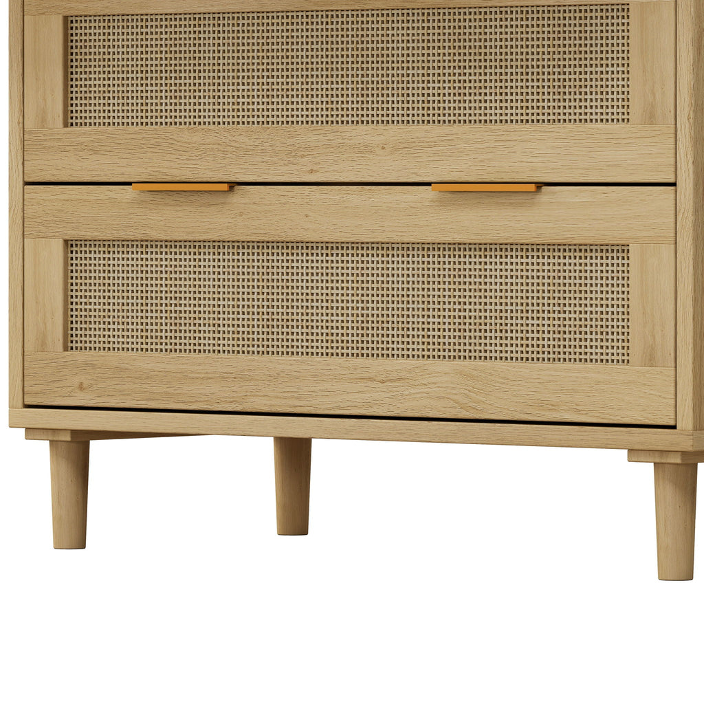3 Drawer Storage Cabinet With Rattan Drawers For Bedroom, Living Room - Oak