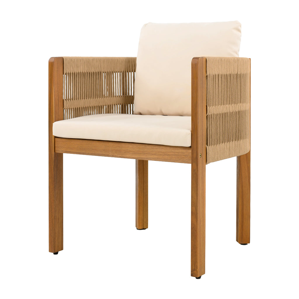 Outdoor Dining Set with Acacia Wood Table and 4 Chairs, Beige