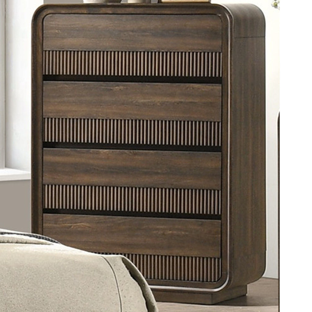 Flair Rounded Edges 1 Piece Chest, 5 Drawer Storage Bedroom Furniture - Brown