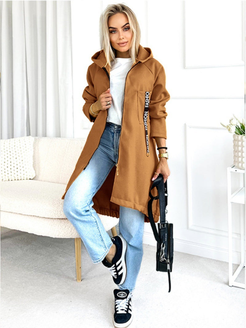 Hooded Sports Brushed Hoody Casual Long-sleeved Zipper Jacket