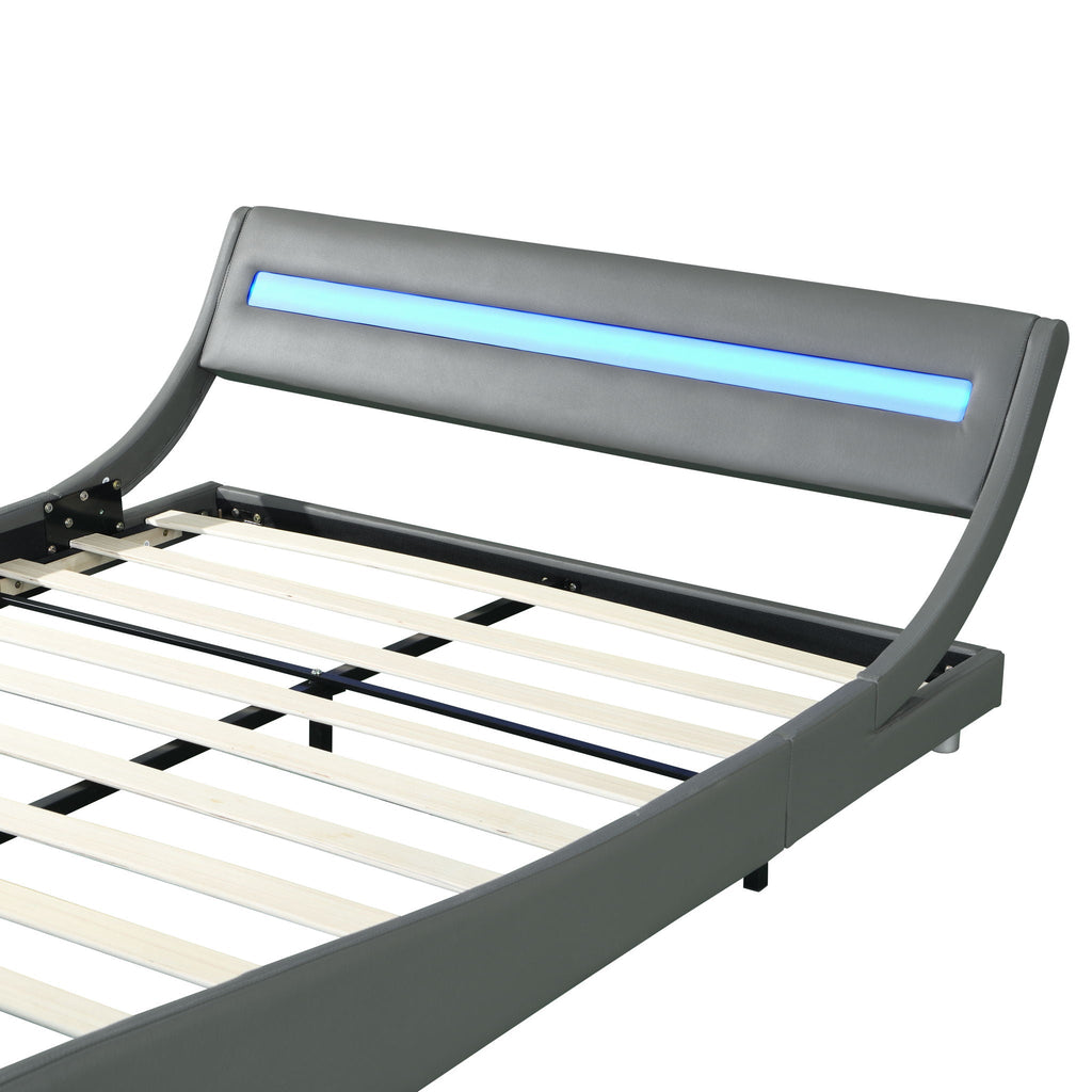 Queen Size Upholstered Platform Bed Frame with LED Lighting