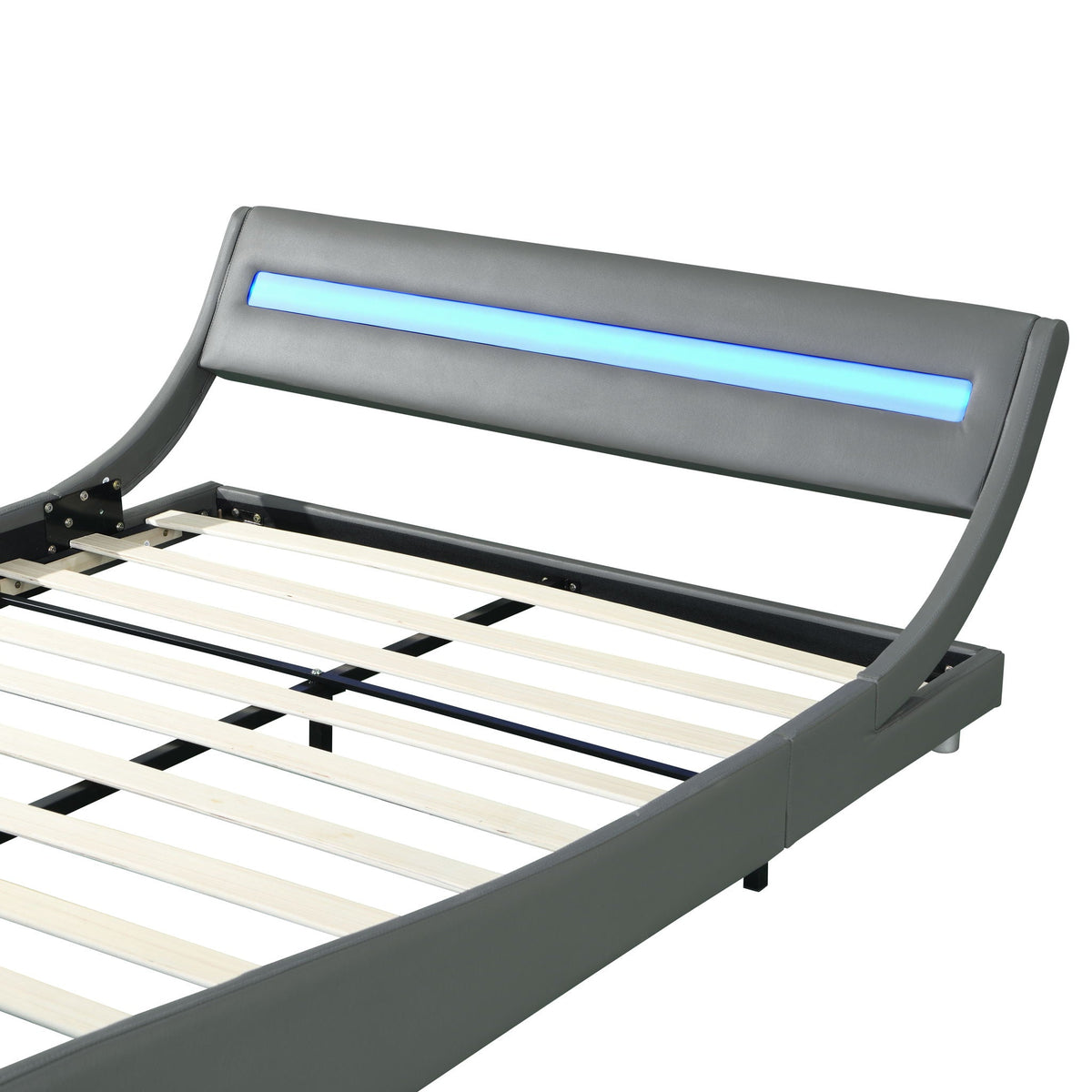 Queen Size Upholstered Platform Bed Frame with LED Lighting