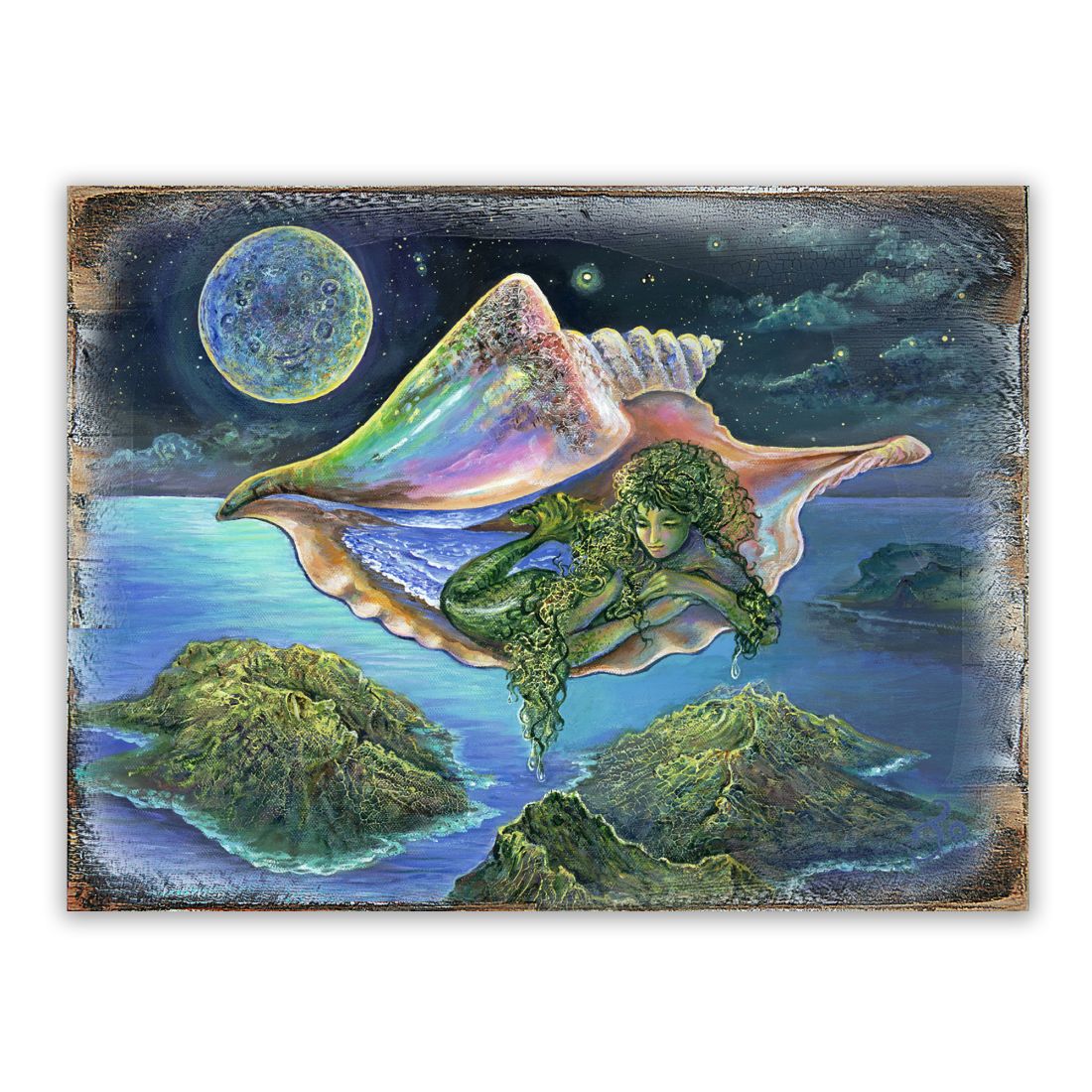 Sea View Fantasy Wooden Wall Art by Josephine Wall - Fantasy Decor - 852136-JW