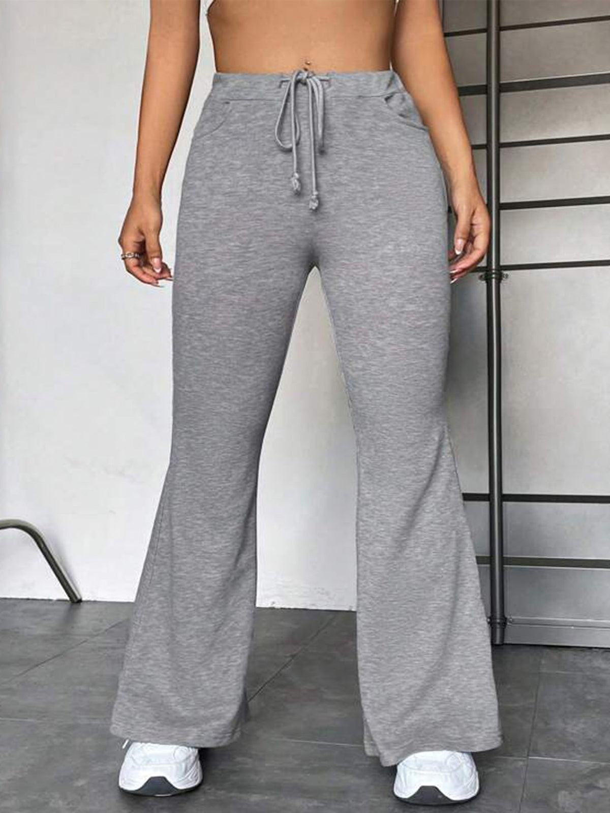 Women's Flared Yoga Pants – Color-Block Stitching, Mid Waist, Street Style