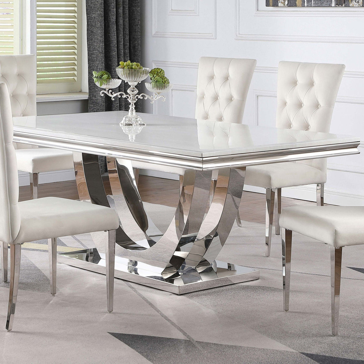 Allessandra - Rectangular U-Shaped Base Dining Table - White / Silver